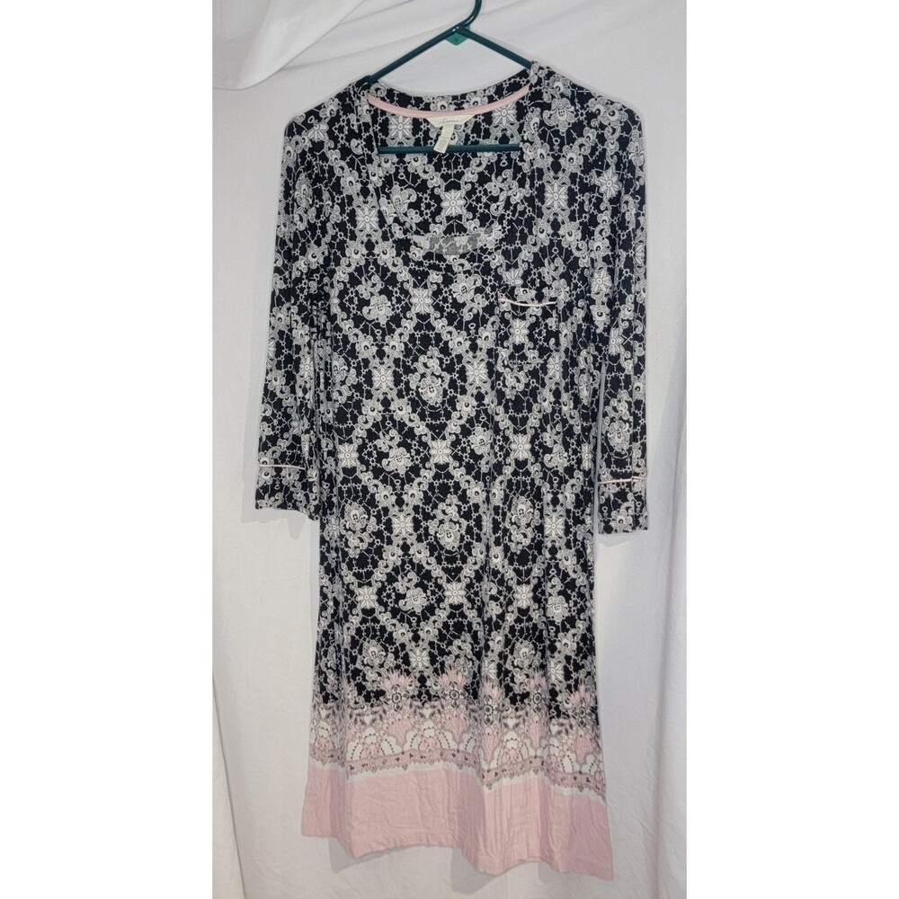Soma Intimates Womens Small Nightgown Black White Pink Floral Sleepwear Light
